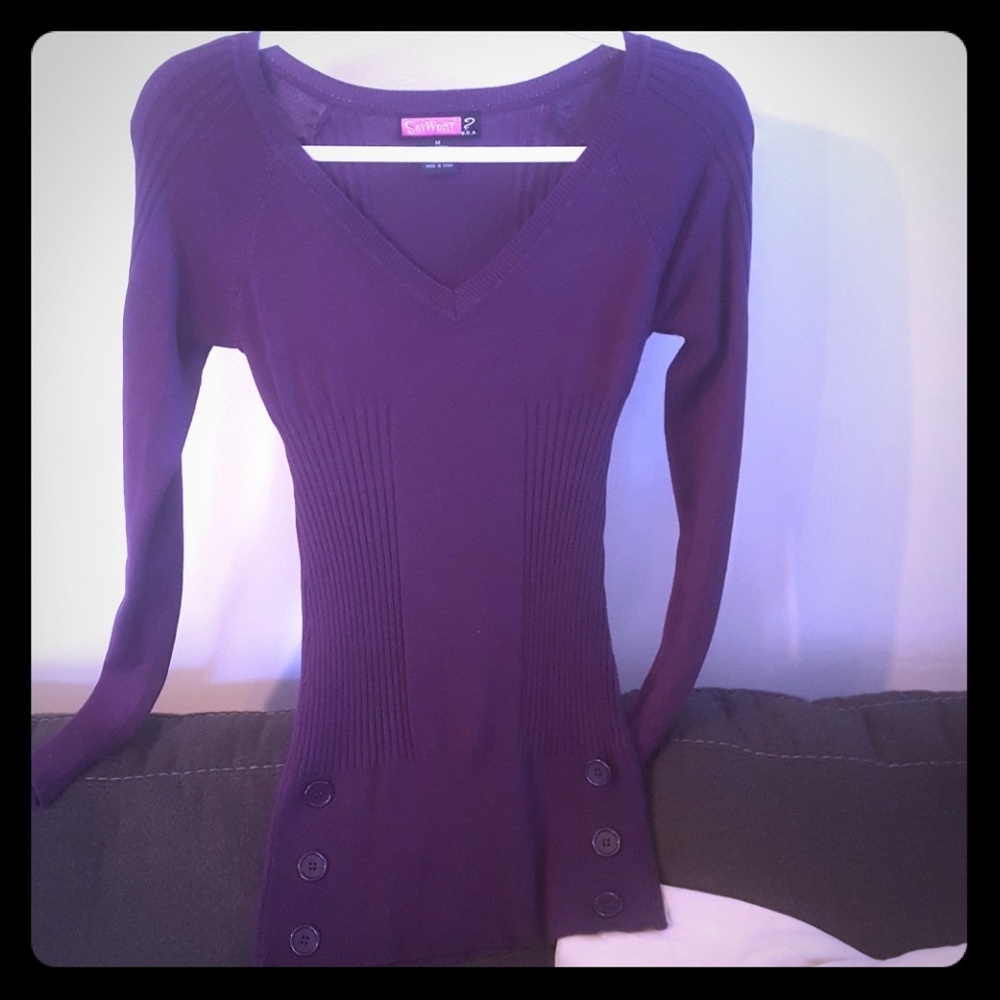 Plum vneck sweater EUC